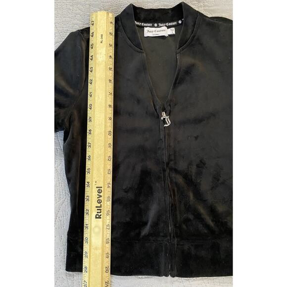 2 Pc Juicy Couture Sz S Black Velour Y2K Full Zip SS Top Pull On Twirl Skirt Seq - Picture 11 of 13